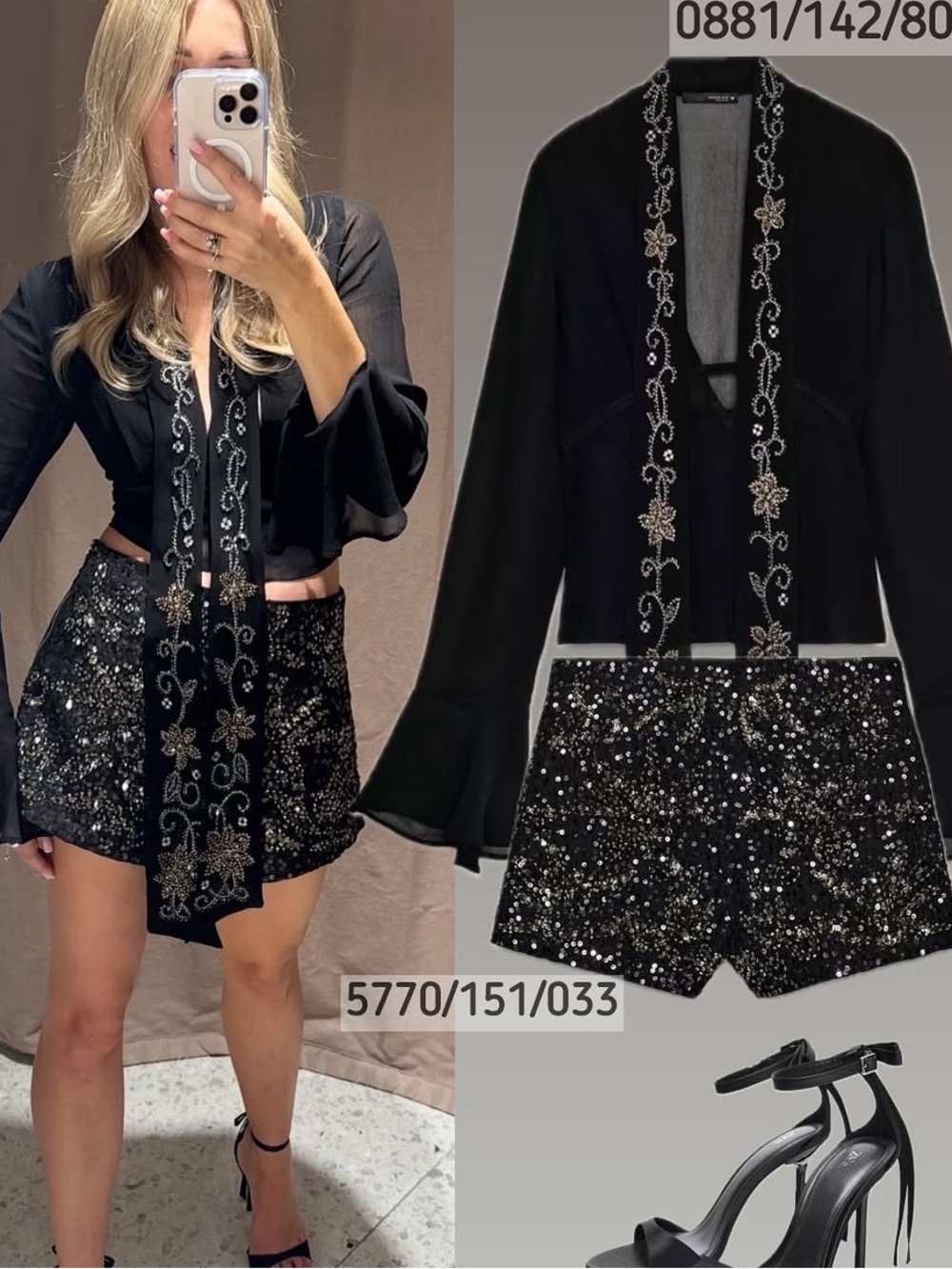 Zara Black Embellished Tie-Front Mini Top